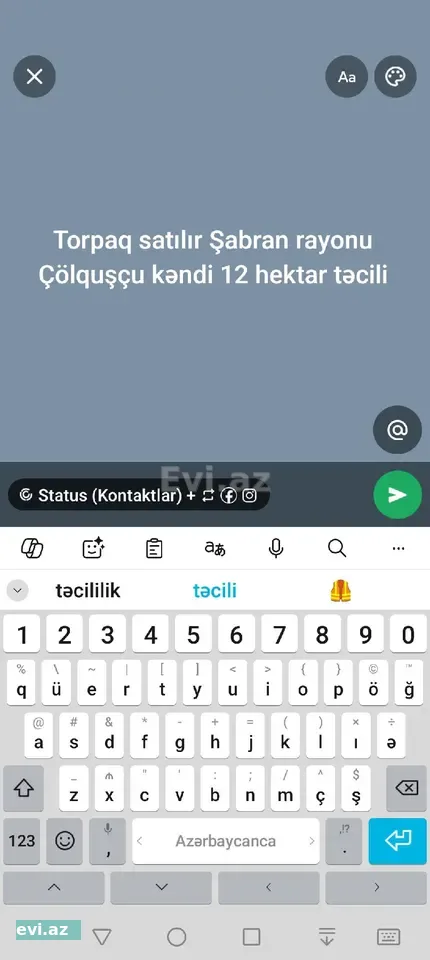 12 hektar Torpaq Şabran rayonu Çölquşçu kəndi